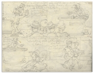 Chic Young Hand-Drawn ''Blondie'' Sunday Comic Strip From 1969 -- With Young's Original Draft Artwork & Description of the Action in Each Panel
